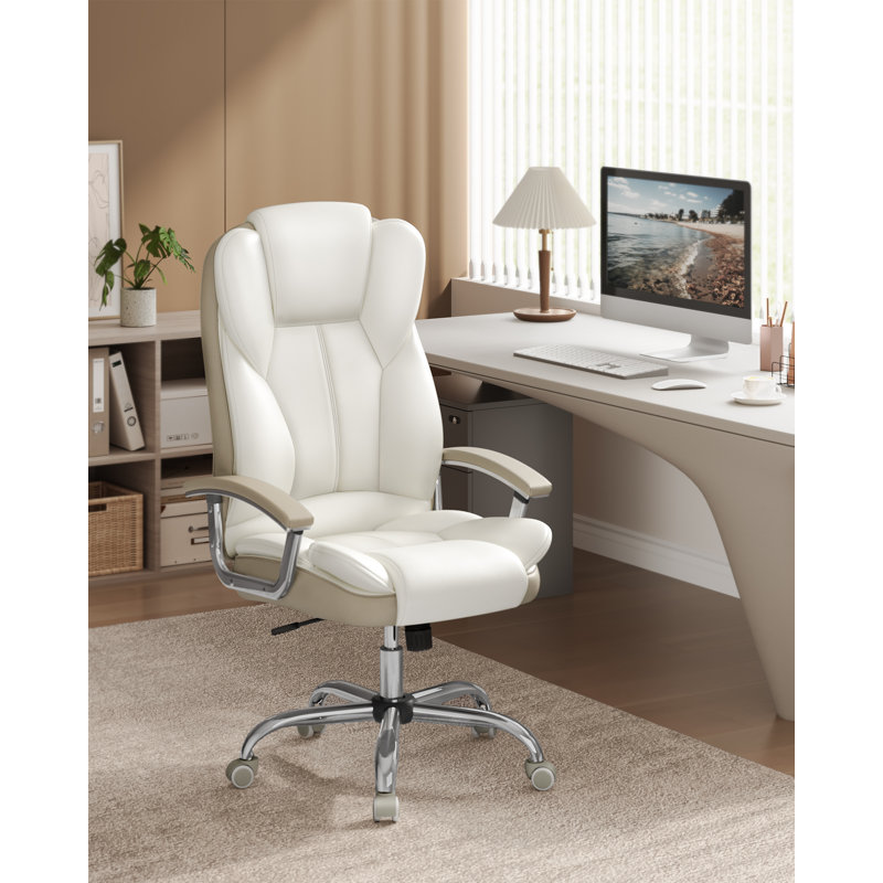 Executive Office Chair,  Desk Chair, Gaming Chair with Armrests, Computer Chair, Adjustable Height, White, White Wood
