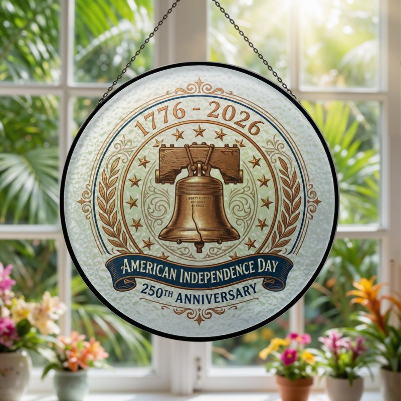 Panneau de fenêtre en verre pour décoration intérieure Liberty Bell USA 250th Anniversary - H 12 po, H 12 po