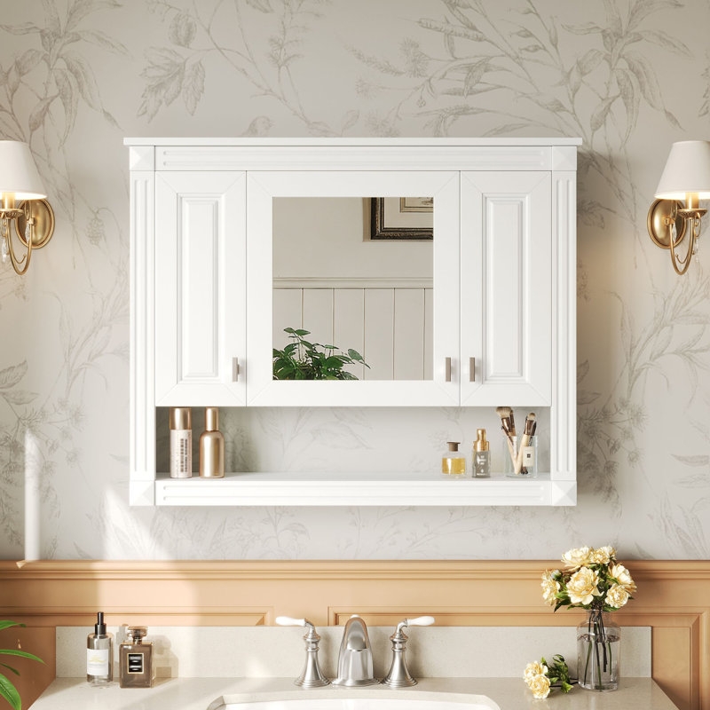 Wall-Mounted Bathroom Cabinet With Mirror And Open Shelf, Ideal For Space-Saving Storage And Elegant Design