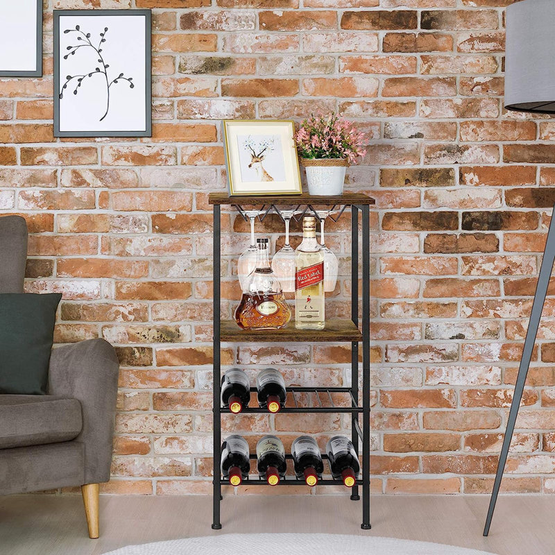 Support pour 8 bouteilles de vin et verre sur fond brun rustique, Brun rustique