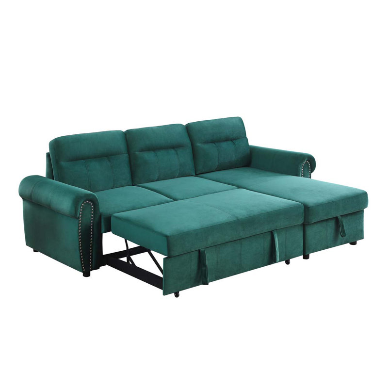 Canapé-lit modulaire réversible en tissu 96,5 po, Velours vert, Réversible