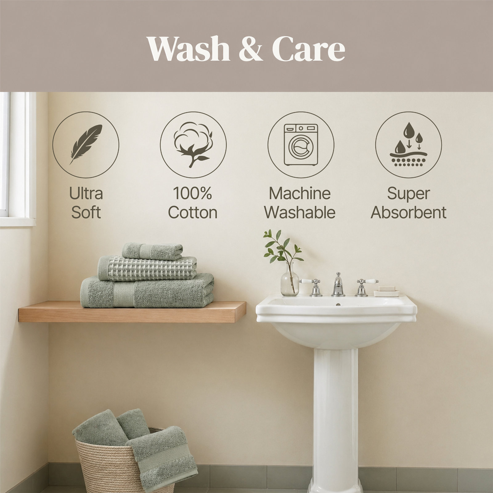 Drucilla 6-Piece Jacquard Cotton Towel Set, Mineral Green