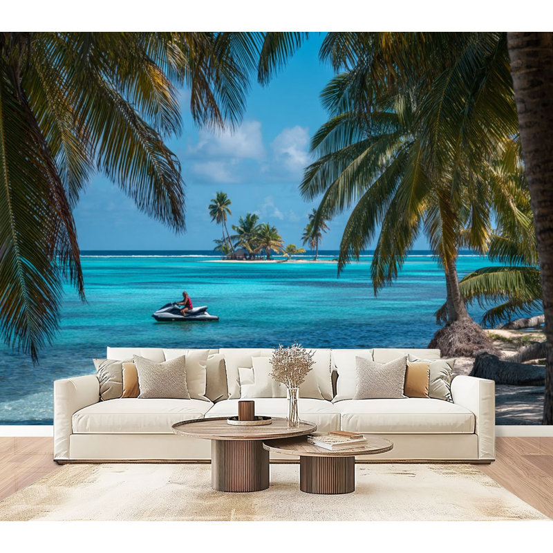 Papier peint adhésif tropical Tropical Beach, L 96 po x l 69 po