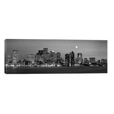 Downtown Skyline In B&W, Boston, Massachusetts, Usa by Panoramic Images - No Frame Panoramic Print on Canvas