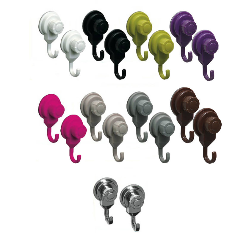 Pink Plastic and Metal Suction Cup Wall Hooks Set of 2