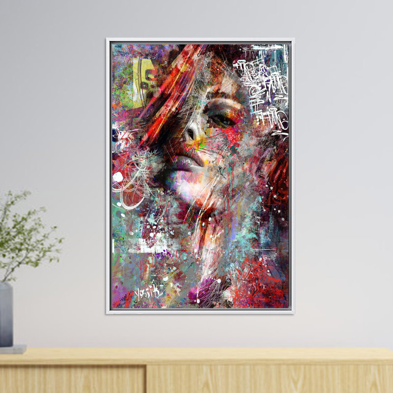 Art moderne sur toile nordique moderne: femme abstraite colorée, toile blanche encadrée 1P, 63,1 po H x 39,4 po l