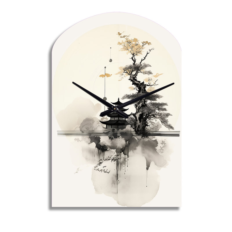 «Asian Art Samurais Landscape II - Asian Art Unique Shape», horloge murale, Moyenne