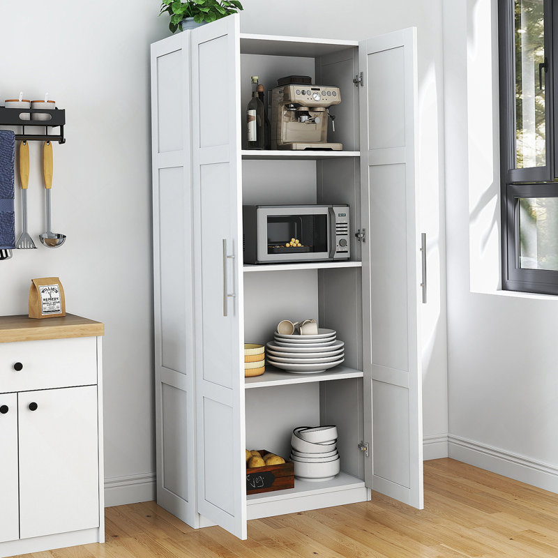 Armoire haute et armoire de cuisine avec 2 portes et 3 cloisons pour séparer 4 espaces de rangement