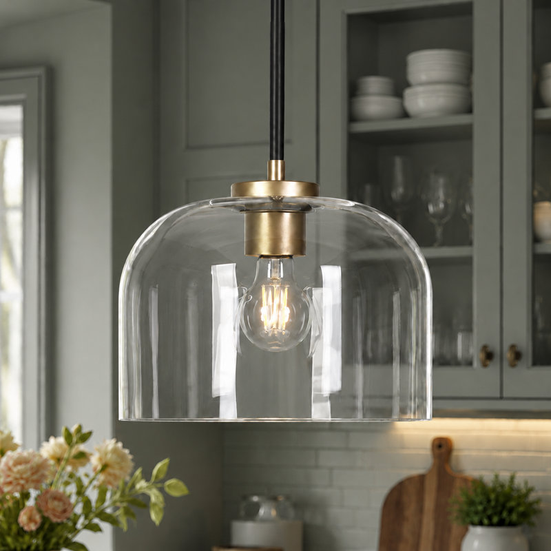 Allenstown 1-Light Dimmable Glass Single Dome Kitchen Island Pendant