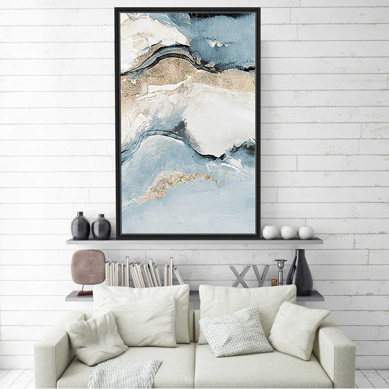 «Blue Crystalline» par Lanie Loreth - Peinture, Cadre flottant noir, H 63,5 po x l 39,5 po x P 2 po