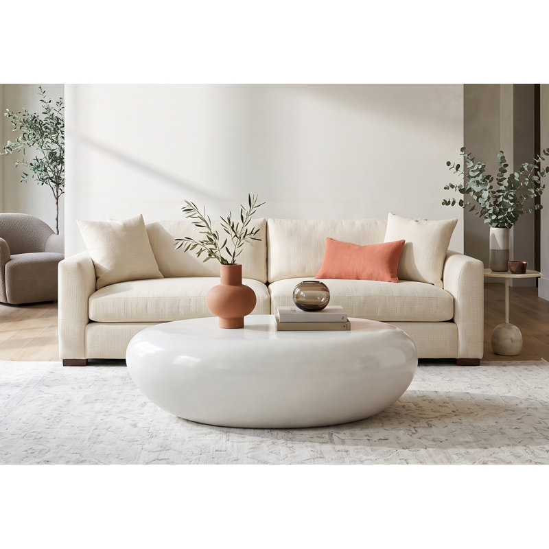 River Stone Solid Coffee Table, 14" H x 42" L x 26" W, Gel Coat White