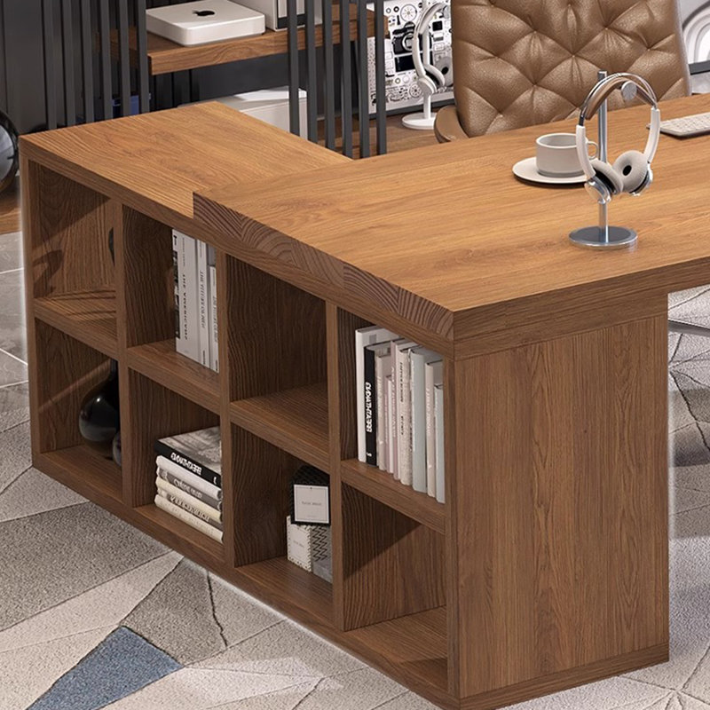 Brown L-Shaped Solid Wood desks, 29.53" H x 94.49" W x 55.12" D, Left Hand Return