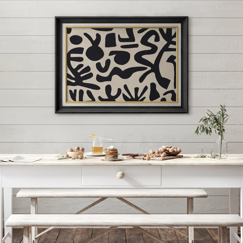 «Black and Beige Organic Shapes Abstract», reproduction d'art sur papier encadrée, H 26 po x l 36 po x P 1,5 po