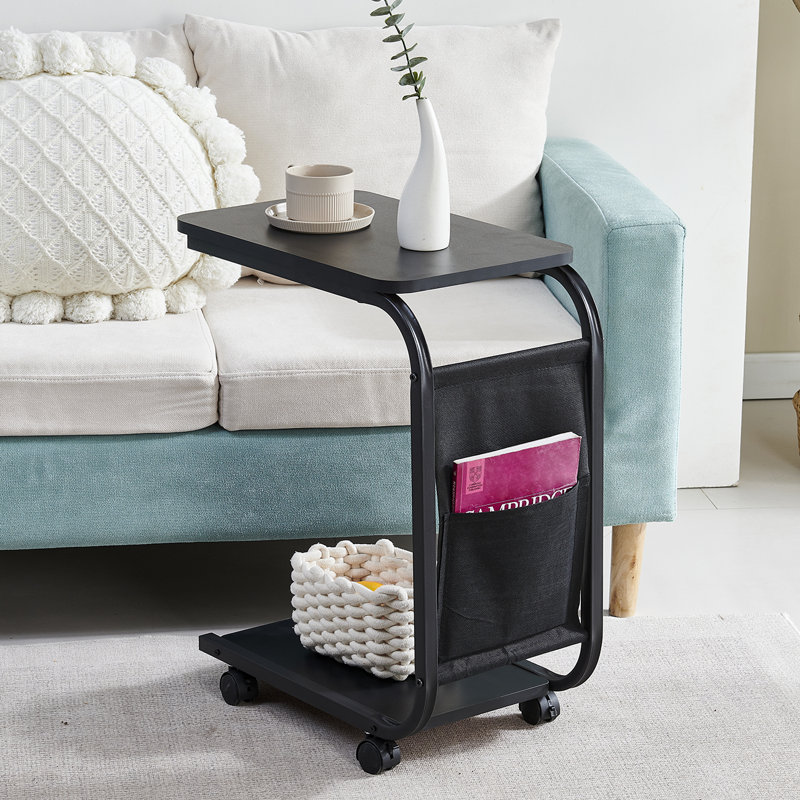End Table, Black With Wheels