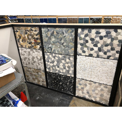 White-Gray-Black Flat Pebble Mosaic 12" x 12"