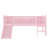 Twin Loft Bed with Storage Shelves, Solid Wood Lower Loft Bed with LED Lights and Full-length Guardrails, No Box Spring Needed, Pink-171186388-171186387