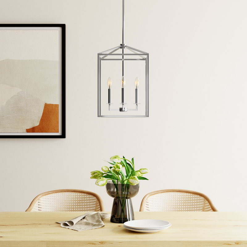 Ellis 4 - Light Dimmable Lantern Square / Rectangle Chandelier, 18.5" H x 12.25" W x 12.25" D, Chrome, No