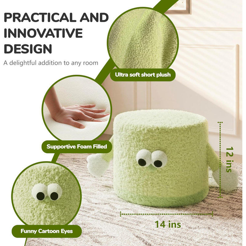 Geometric Comfort 14" Wide Upholstered Plush Ottoman Round Pouf Stools Footrest Hand-Holding Fun Seating Cushion Compression