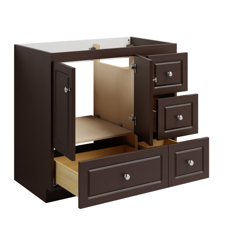 Ultraline 36 in. W x 21 in. D x 34.5 in. H Bath Vanity Cabinet without Top in Dark Alder, 21", Ultraline, Dark Alder