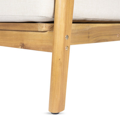 Fauteuil club d'extérieur, structure en bois d'acacia avec dossier en corde, coussins beiges hydrofuges pour patio / cour arrière / terrasse, ensemble de 2