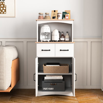 Kitchen Microwave Cabinet: White Pantry Storage With Large Drawer & Doors Cabinet For Pantry: Stand Practical Space