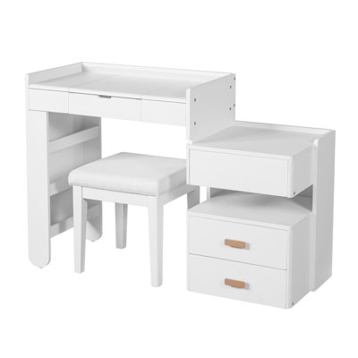 3-In-1 Makeup Vanity Desk With Flip-Top Mirror, LED Lighting, Adjustable Length & Ample Drawers - Stylish Multi-Functional Dressing Table For Home, White