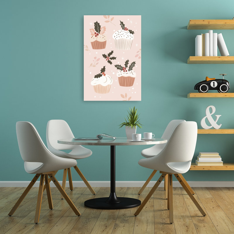 Cozy Christmas Cupcakes Whimsical Contemporary Winter Wall Art Print 1 Piece Wrapped Canvas Wall Art, 91.44cm H x 60.96cm W