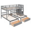 Full Over Twin and Twin Bunk Bed 114.8x76x64.6 inches Solid Pine Wood Single Piece Triple Bunk Bed Gray with Drawers and Guardrails