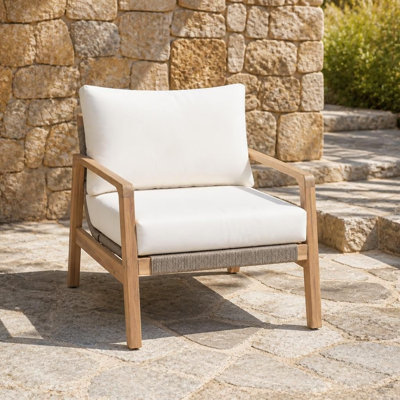 Fauteuil club en corde d'acacia résistant aux intempéries avec coussin moelleux, dossier incliné ergonomique et accoudoirs de soutien