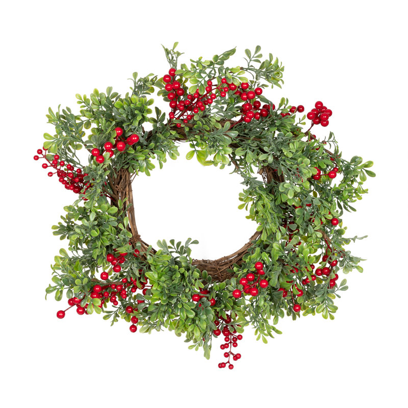 Red Berry And Boxwood Wreath
