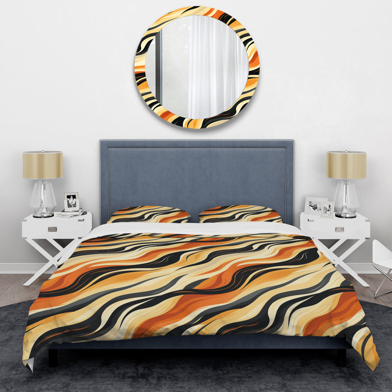 Literie chuchotement orange et noir, Housse de couette simple + 1 taie décorative stan