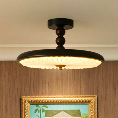 Traditional Vintage Acrylic Round Pleated Led Semi Flush Mount