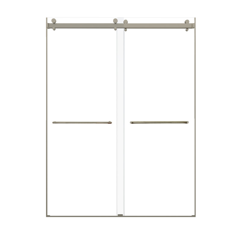 Porte de douche coulissante sans cadre de 60 po Transolide Brooklyn, verre transparent, Nickel