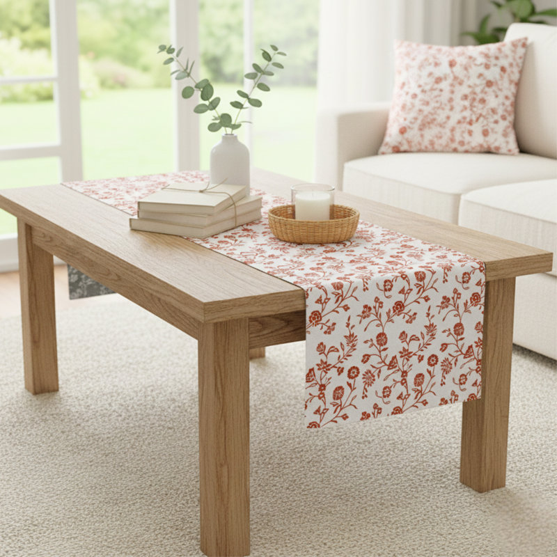 Chemin de table Floral Floral , L 48 po x l 14 po, Blanc, crème