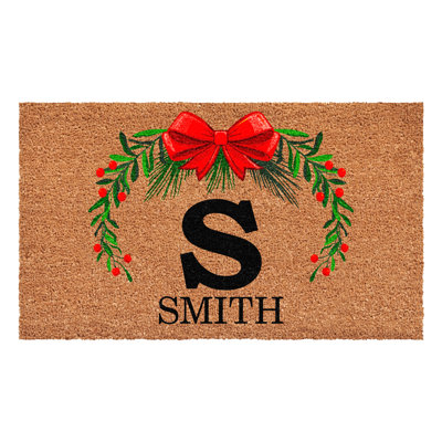 Paillasson couronne de Noël personnalisé, lettre S