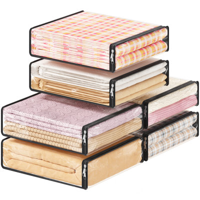 Paquet de 6 sacs de rangement transparents pour vêtements de 14 L avec fermeture à glissière, rangement pour chandail en plastique, organisateurs de couvertures pliables en vinyle, sac de déplacement pour drap de lit, vêtements