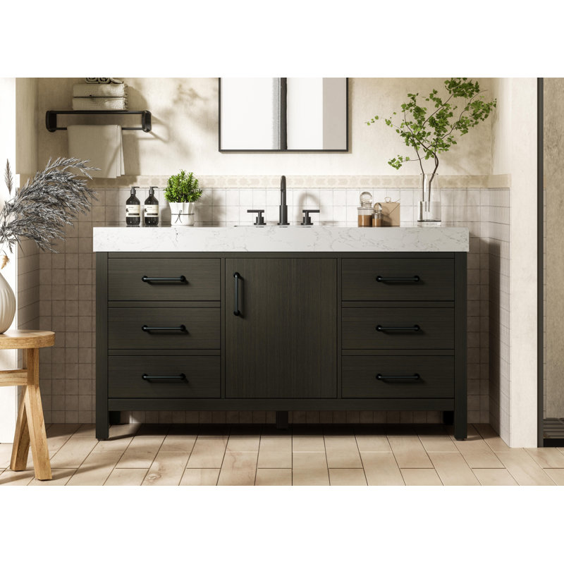 Meuble-lavabo simple 60 po_Traditional_VF60660, Brun moka