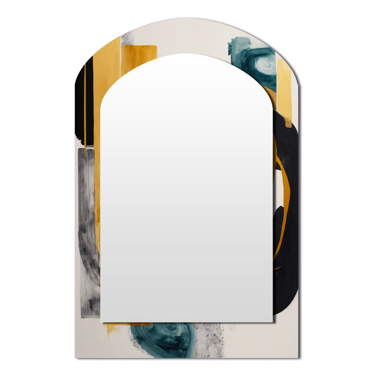 Modern Green Art Deco III - Transitional Asymmetrical Unique Mirror, Green Arch Large Wall Mirror, Printed Metal Art