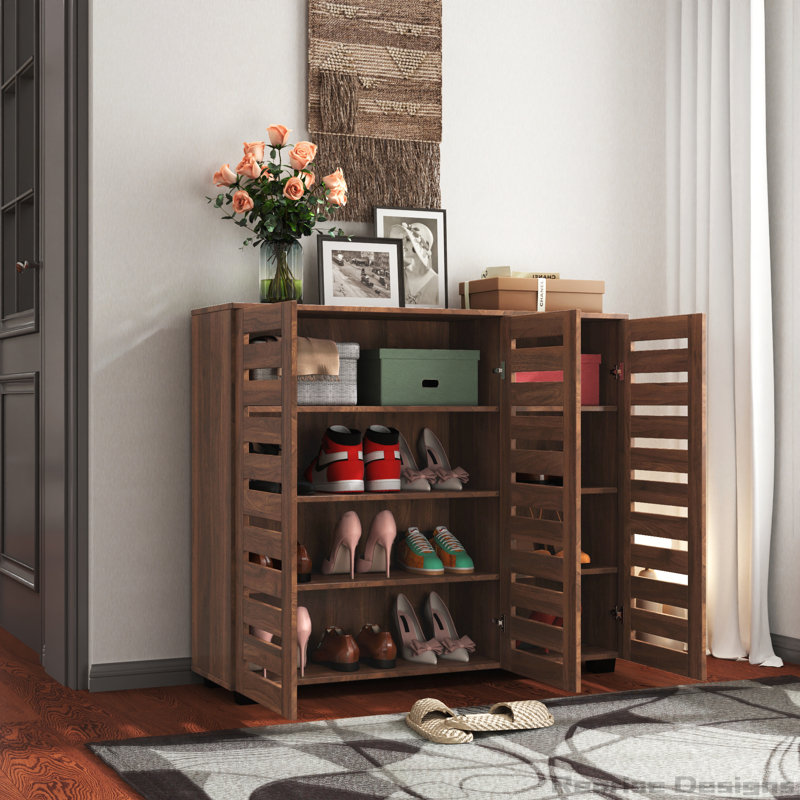 Armoire de rangement à chaussures à 5 niveaux avec tablettes réglables, Noyer