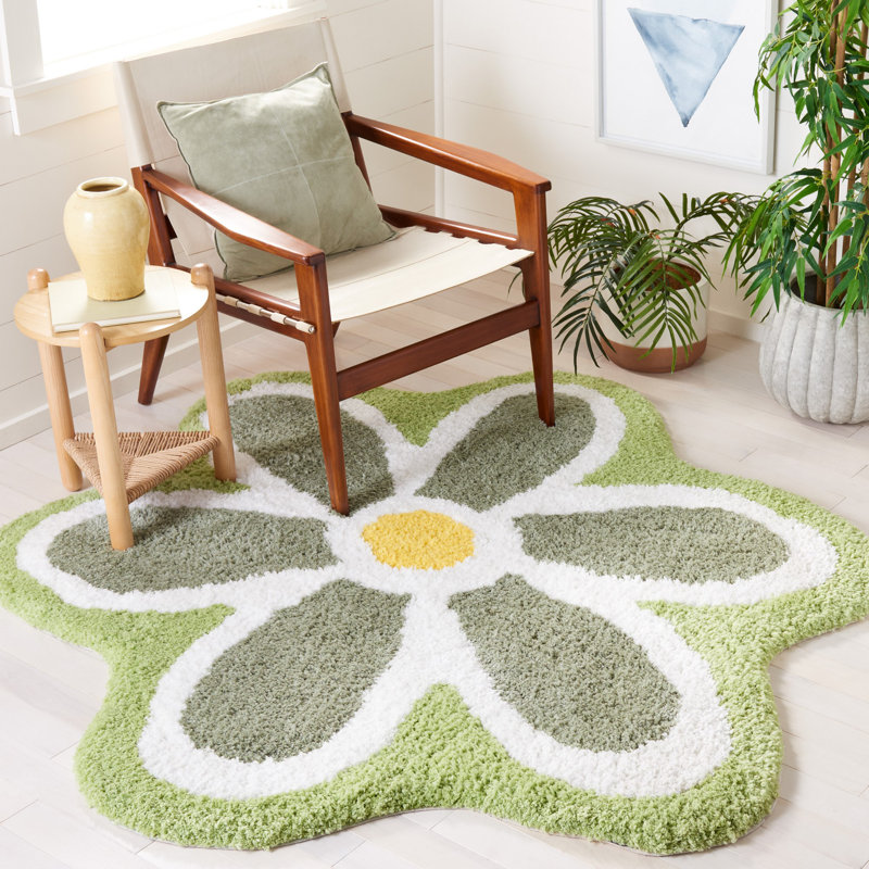 Tapis ivoire / vert Kanesia Novelty 902, Rond 6 pi
