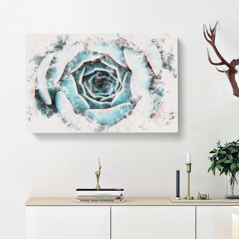 Pink & Green Succulent Plant Watercolour - Wrapped Canvas, 40cm H x 60cm W x 4cm D