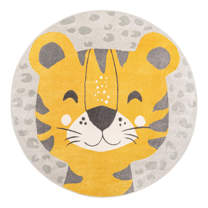 Round Animal Print Polypropylene Plastic Rug, Round 7'10"