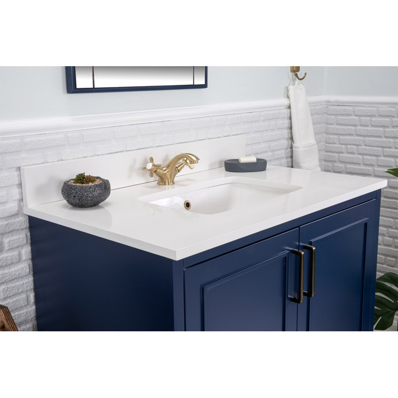 Ensemble de meuble-lavabo simple 35,4 po avec miroir Chardarius, Bleu foncé