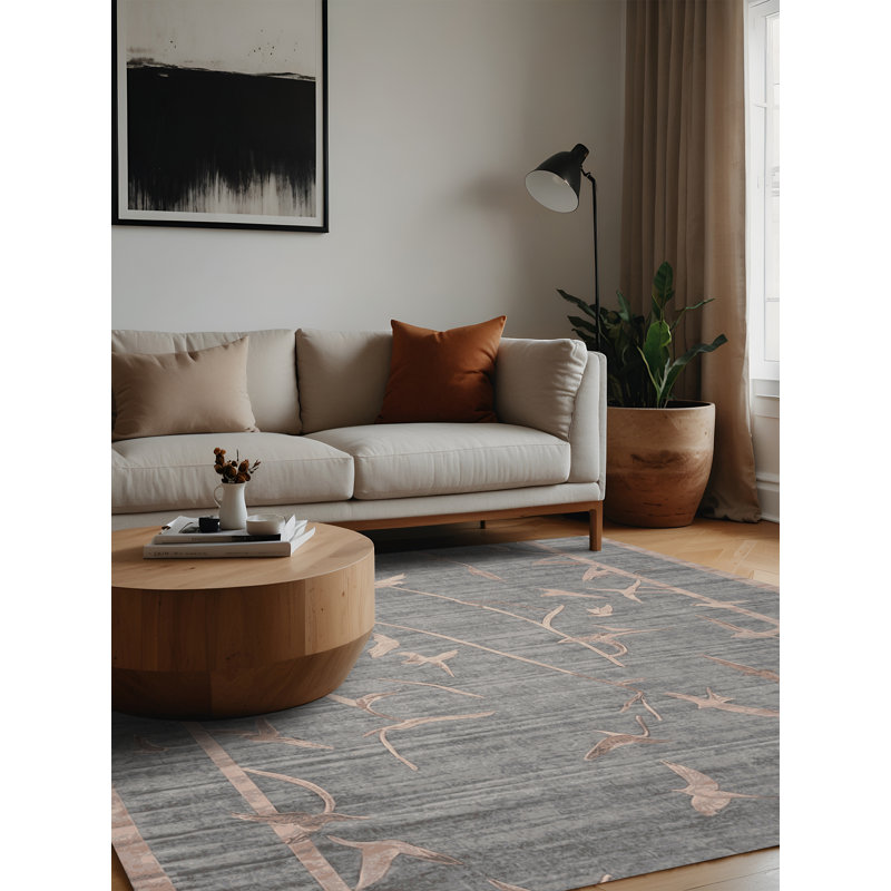 Tapis gris lavable à la machine, Carré 6 pi