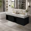 Meuble-lavabo avec comptoir en pierre frittée veinée gris Carrara et 2 lavabos en céramique, armoire de rangement suspendue, couleur noire, démonté-1467543083-1467543085-1467543086
