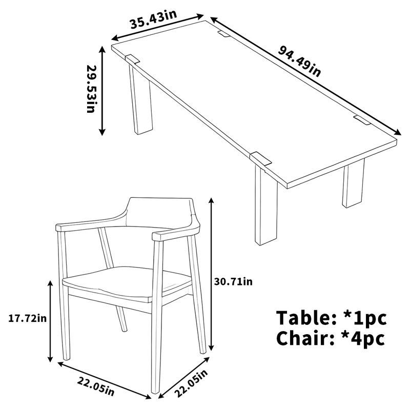 Ash wood dining table household solid wood, 29.53"H x 94.49"L x 35.43"W