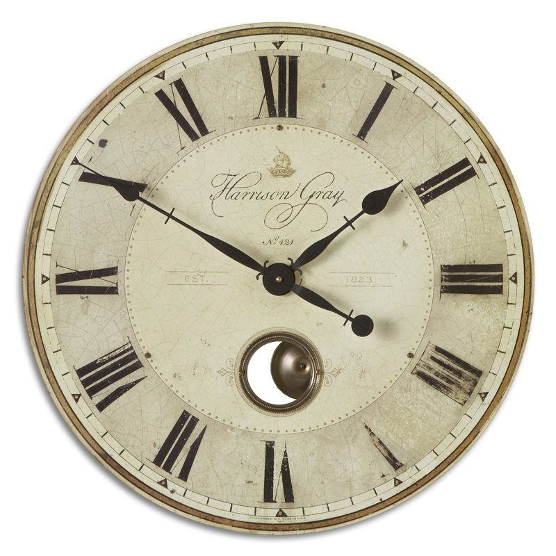 Harrison 23" Gray Metal Wall Clock with Brass Accents