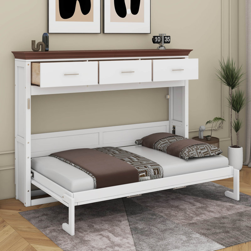 Lit escamotable simple avec tiroirs, Lit simple, Blanc