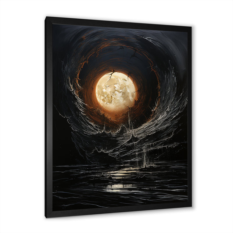 Lune ébène Eclipse lune I, Cadre simple noir, H 40 po x l 30 po x P 1,5 po