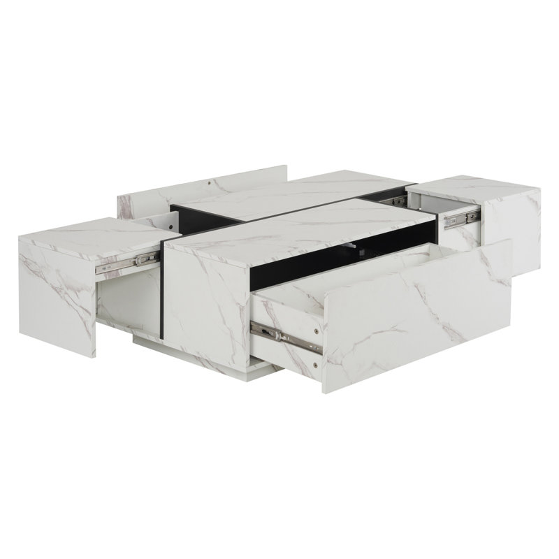 Table basse rectangulaire à plateau coulissant avec 2 tiroirs et 2 rangements cachés pour le salon 47,2 po (blanc), Blanc